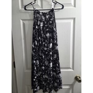 Banana Republic Dress Black White Floral Sleeveless Elastic waist neckline S